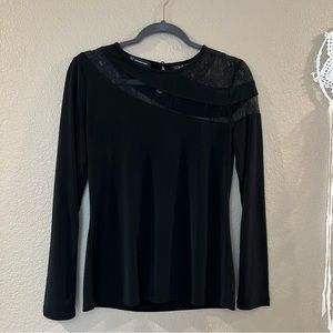 INC International Concepts Black Lace Long Sleeve Top
